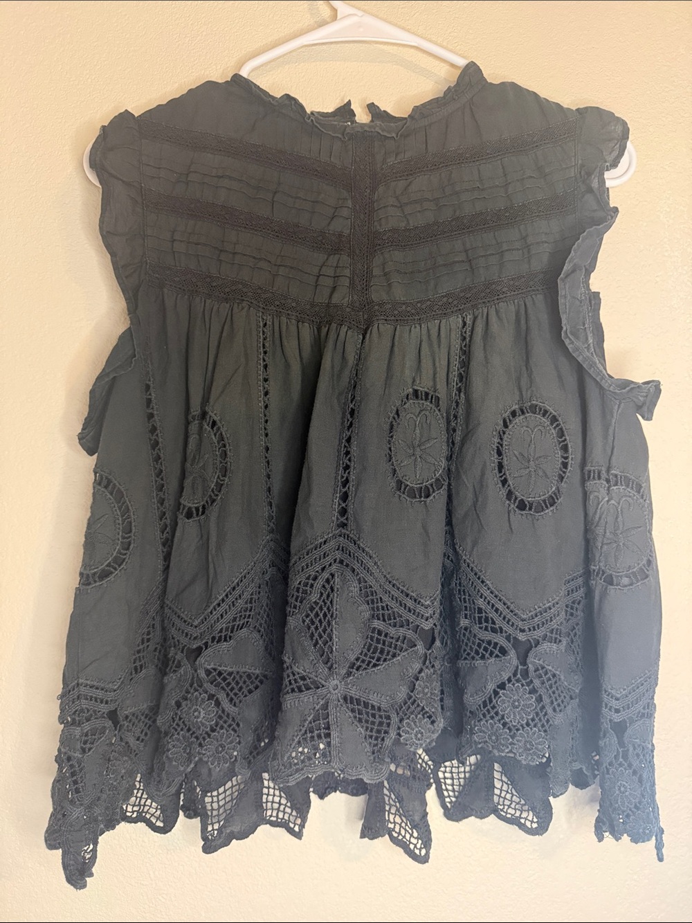 Sleeveless Black Lace-Trim Blouse
